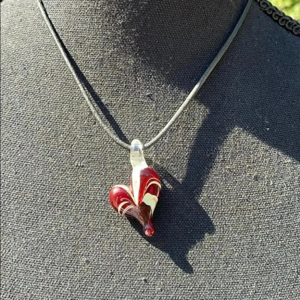 Blown glass floating red heart necklace‎
